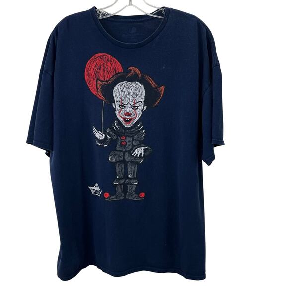 It Pennywise Clown T Shirt 2XL Men Horror Movie Navy Blue Crewneck Short Sleeve - Picture 1 of 7